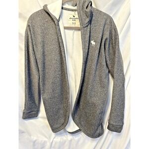 Abercrombie Kids Girls 15/16 Heather Grey Open Front Hooded Cardigan Fleece